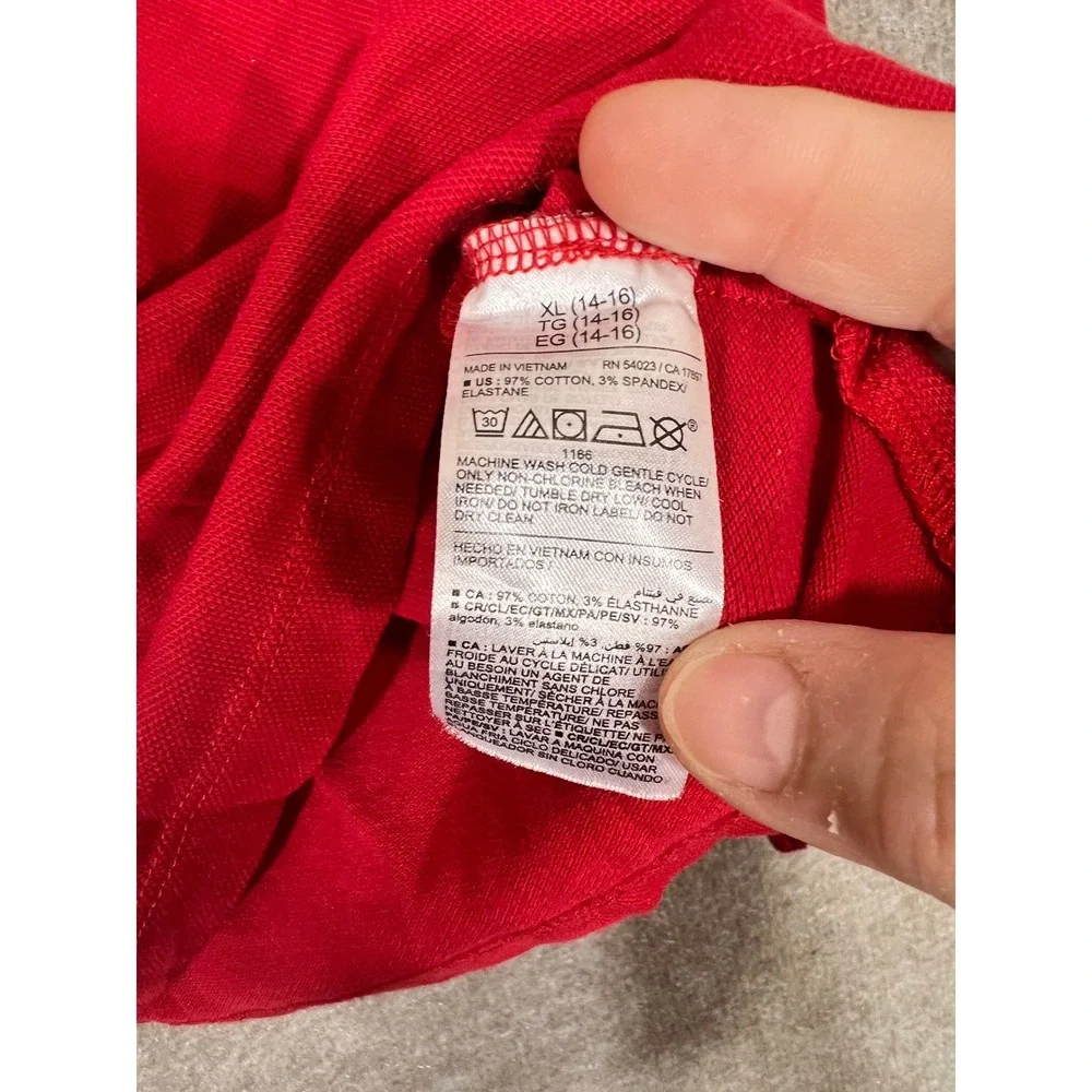 Old Navy Polo Shirt Girls XL 14-16 Red Long Sleeve Pique School Uniform Preppy